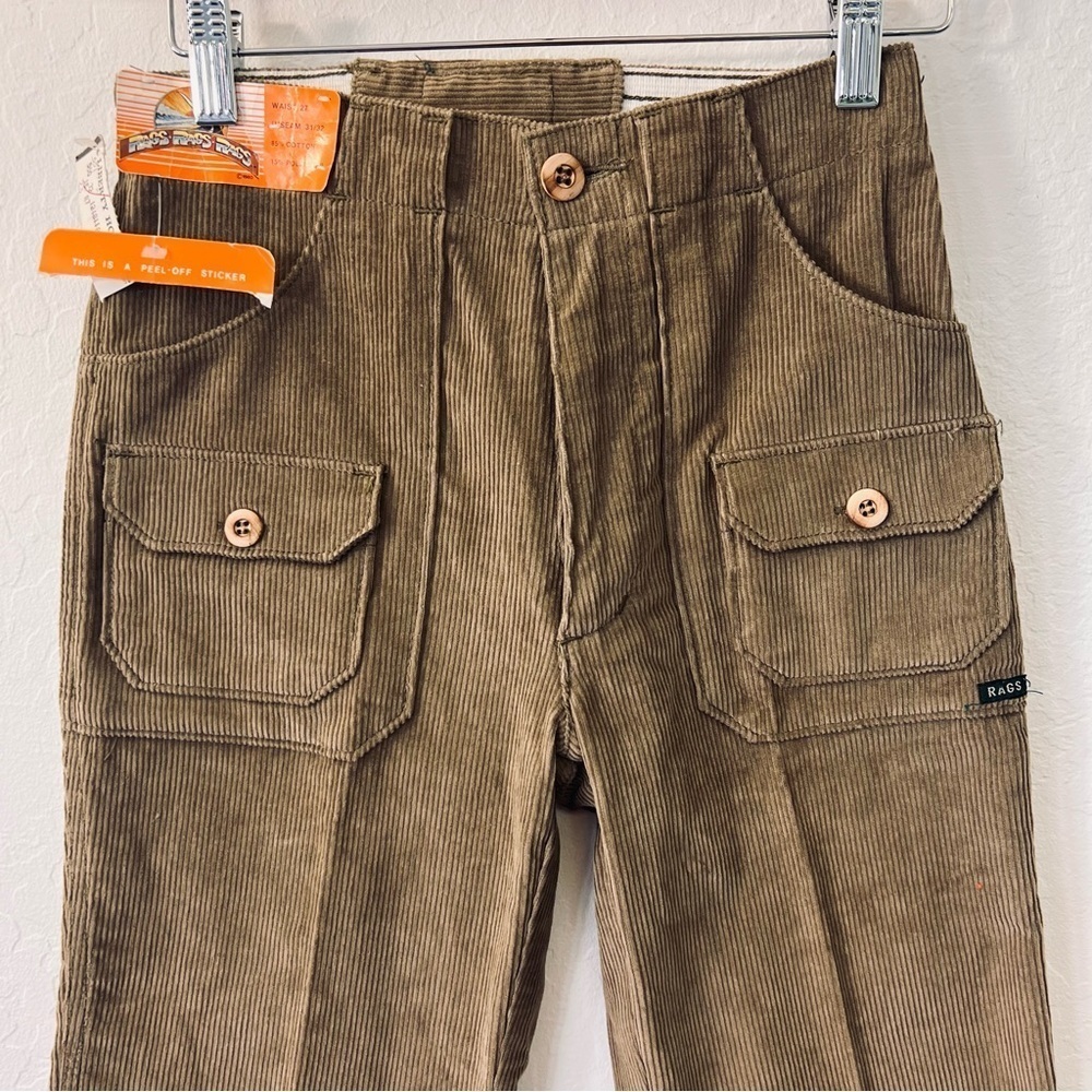 Sold Vintage RAGS New Old Stock Corduroy Pants Olive Green Elastic Waist - Picture 2 of 6